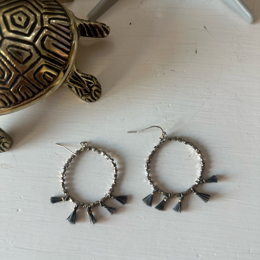 Elegant Silver Tassel Hoop Earrings